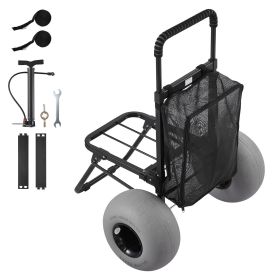 Beach Dolly with Big Wheels for Sand, 18" x 15" Cargo Deck, Folding Sand Cart with 12" Balloon Wheels