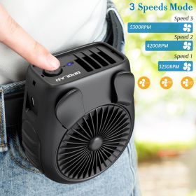 (ABC)Portable Waist Fan, 3 Speed Belt Fan, 5000mAh Battery Operated USB Fan, Rechargeable Clip on Fan, Lightweight Necklace Fan