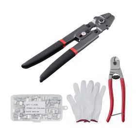 Wire Rope Crimping Tool and Cutter Up To 2.2mm Wire Cable Crimps, 1/64" - 3/32" Crimping Loop Sleeve Kit and 160pcs Aluminum Buckles