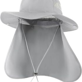 Oversize UV Fishing Sun Hat for Big Heads  Quick Dry Boonie Hats,Large Cooling Safari Hats with Strap (Color: Light Gray-b   XX-Large-3X-Large)