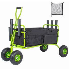 Fishing Cart Beach Cart Collapsible Wagon 9.85'' All-Terrain Wheels for Sand, Heavy Duty Garden Cart with Rod Holders (Color: as Pic)