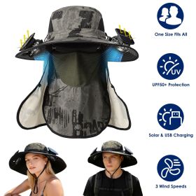 2 In 1 Solar Fan Hat UPF50+ Sun Hat With Fans Wide Brim Fishing Hat with Face Cover Neck Flap Solar USB Charging for Hiking Gardening Outdoor Wor (Color: ArmyGreenInk)