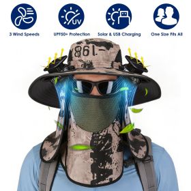 2 In 1 Solar Fan Hat UPF50+ Sun Hat With Fans Wide Brim Fishing Hat with Face Cover Neck Flap Solar USB Charging for Hiking Gardening Outdoor Wor (Color: KhakiInk)